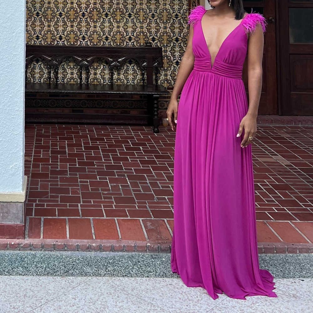 Stunning Feather long Dress Purple/Pink